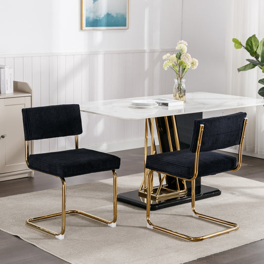 Rosa Modern Corduroy Dining Chairs with Gold Legs - Black