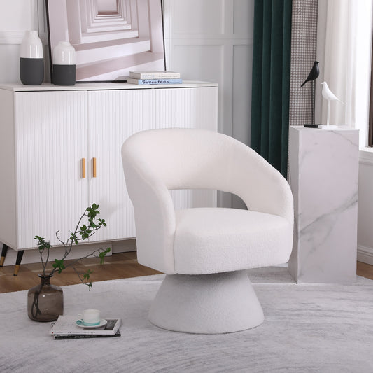 Pravin Modern White Boucle Swivel Chair
