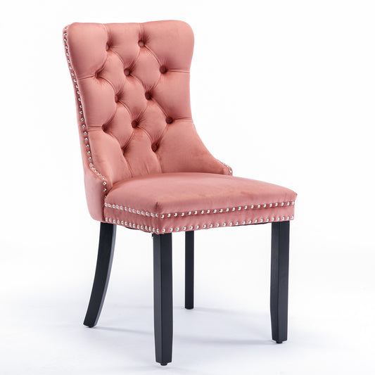 Nikki Tufted Dining Chair with Black Legs in Pink Velvet Set of 2