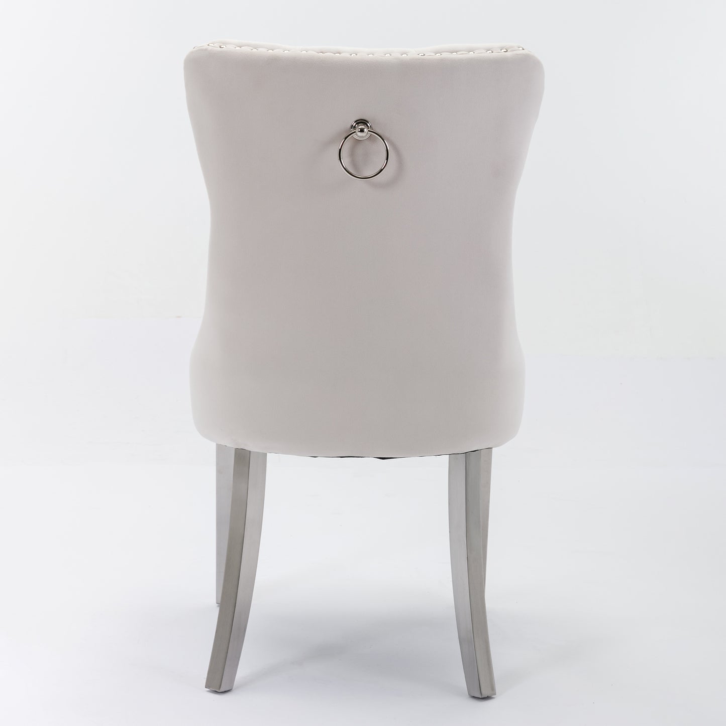 Nikki Tufted Dining Chair with Silver Legs in Beige Velvet Set of 2