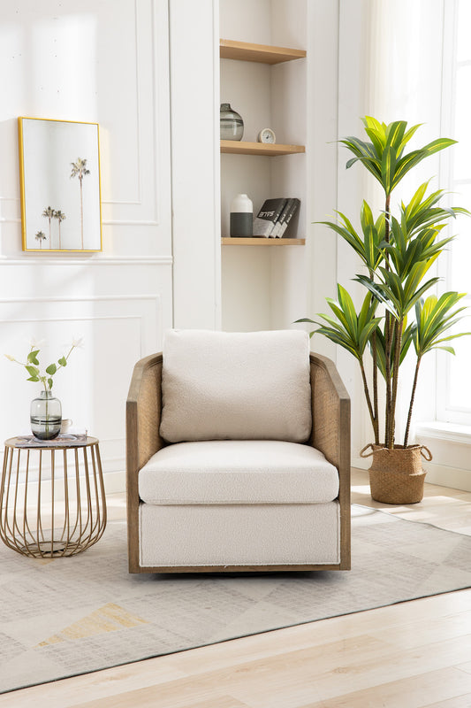 Coolmore Modern Velvet Barrel Swivel Chair - Beige