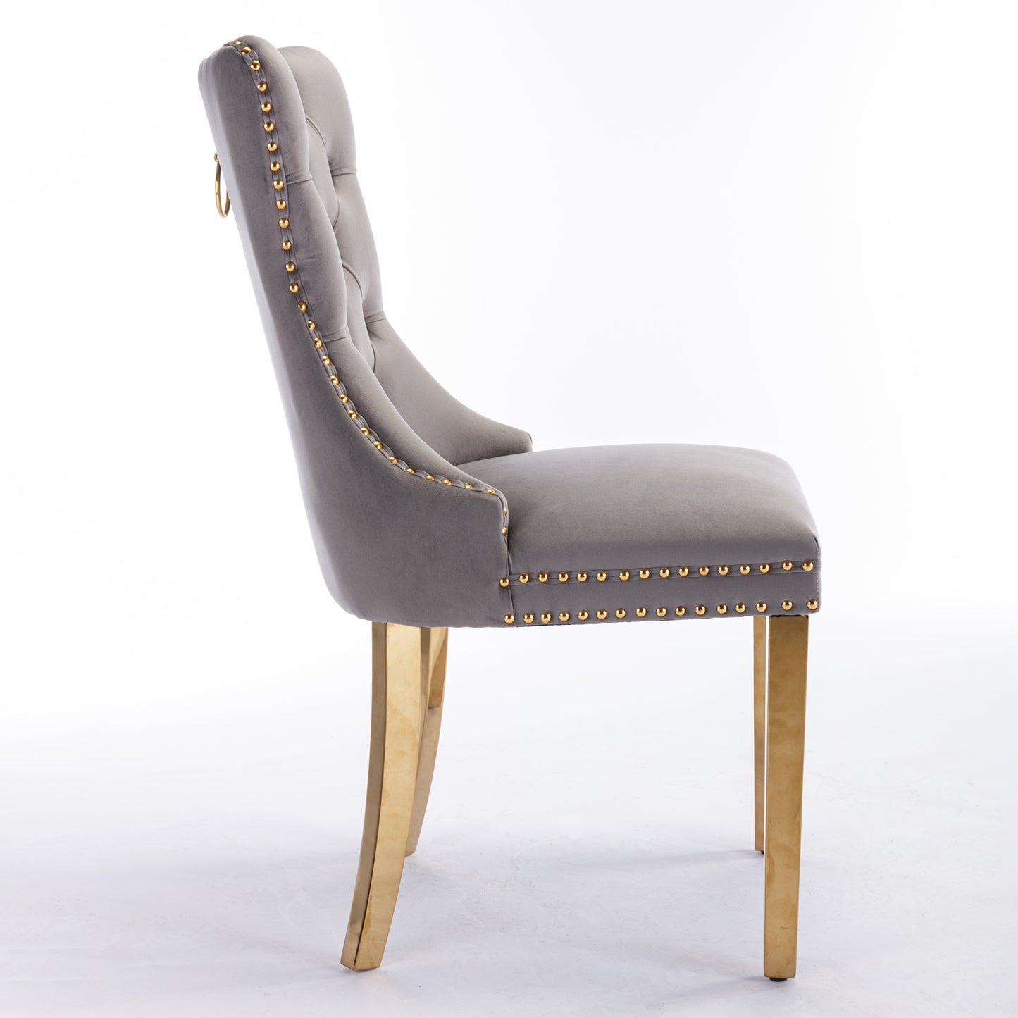 Nikki Tufted Dining Chair with Golden Legs in Gray Velvet Set of 2