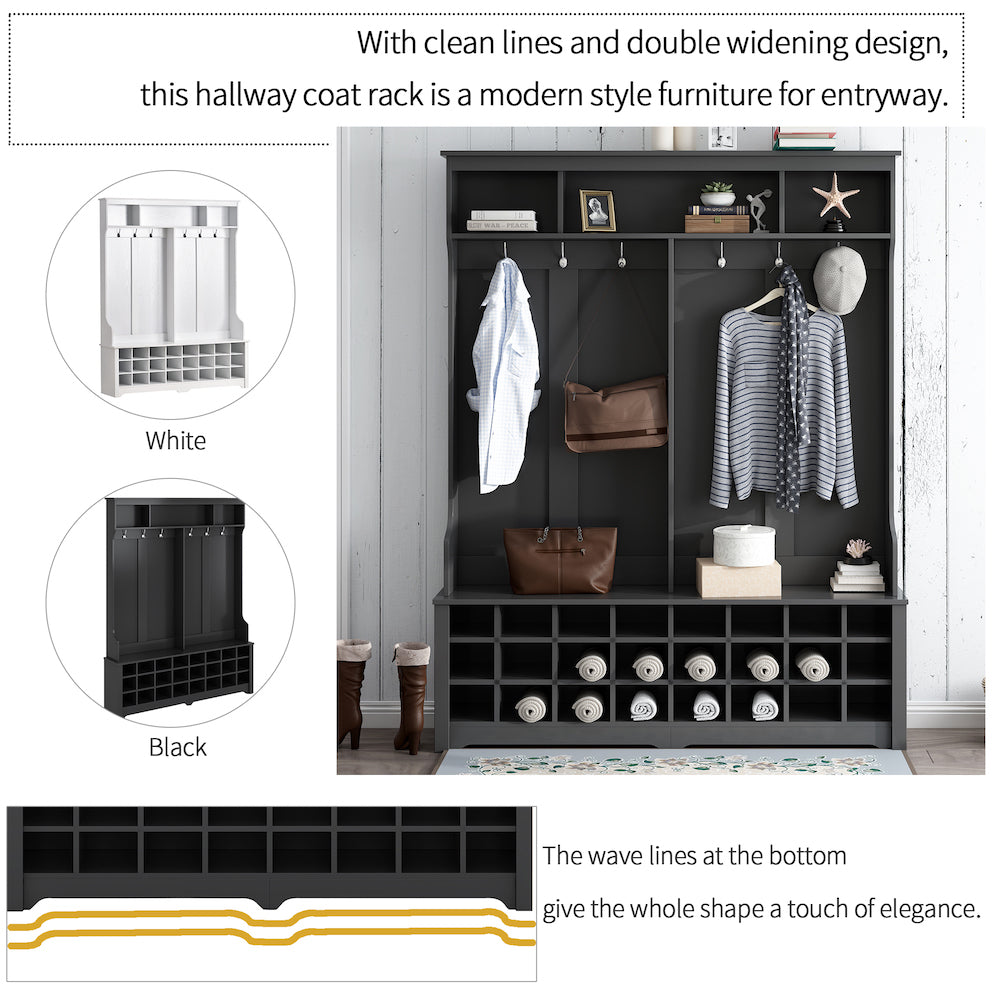 On-Trend Entryway Hall Tree with Coat Hooks & Cubbies - Black