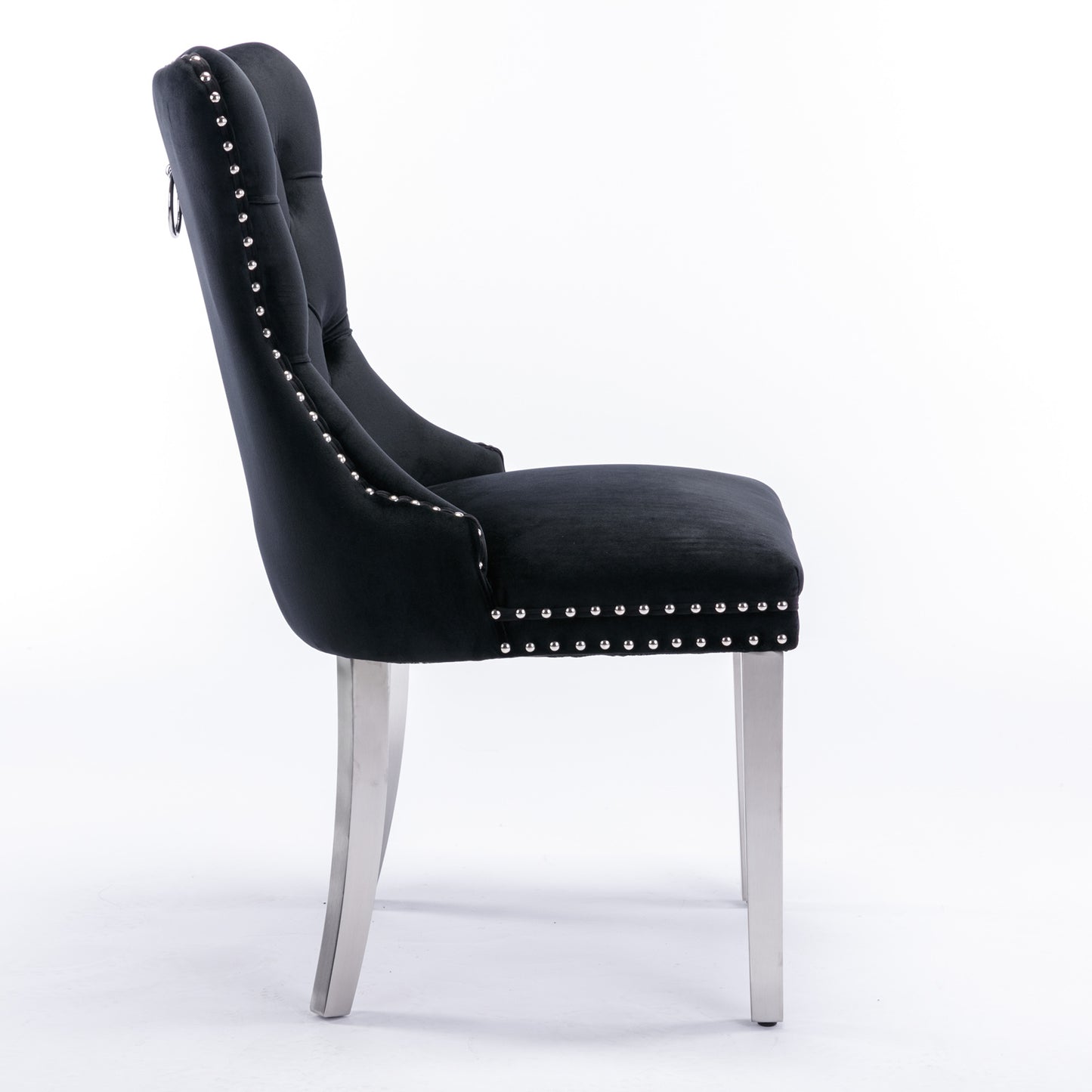 Nikki Tufted Dining Chair with Silver Legs in Black Velvet Set of 2