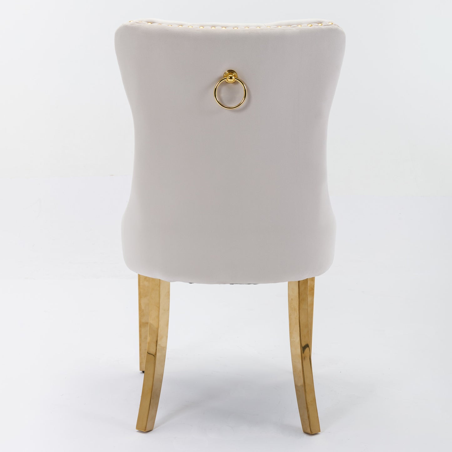 Nikki Tufted Dining Chair with Golden Legs in Beige Velvet Set of 2