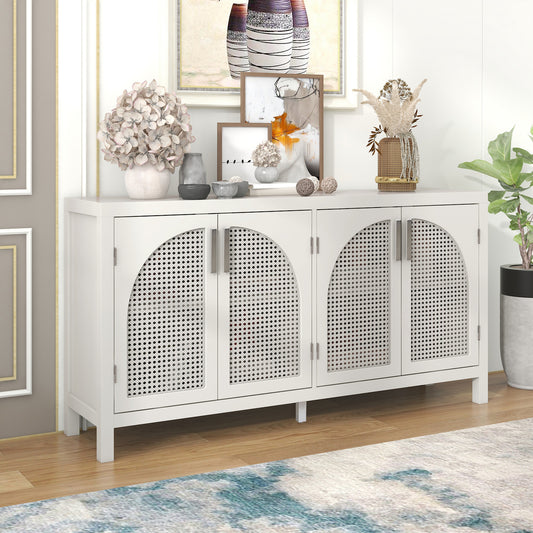 Trexm Modern Sideboard with Rattan Fronts - White