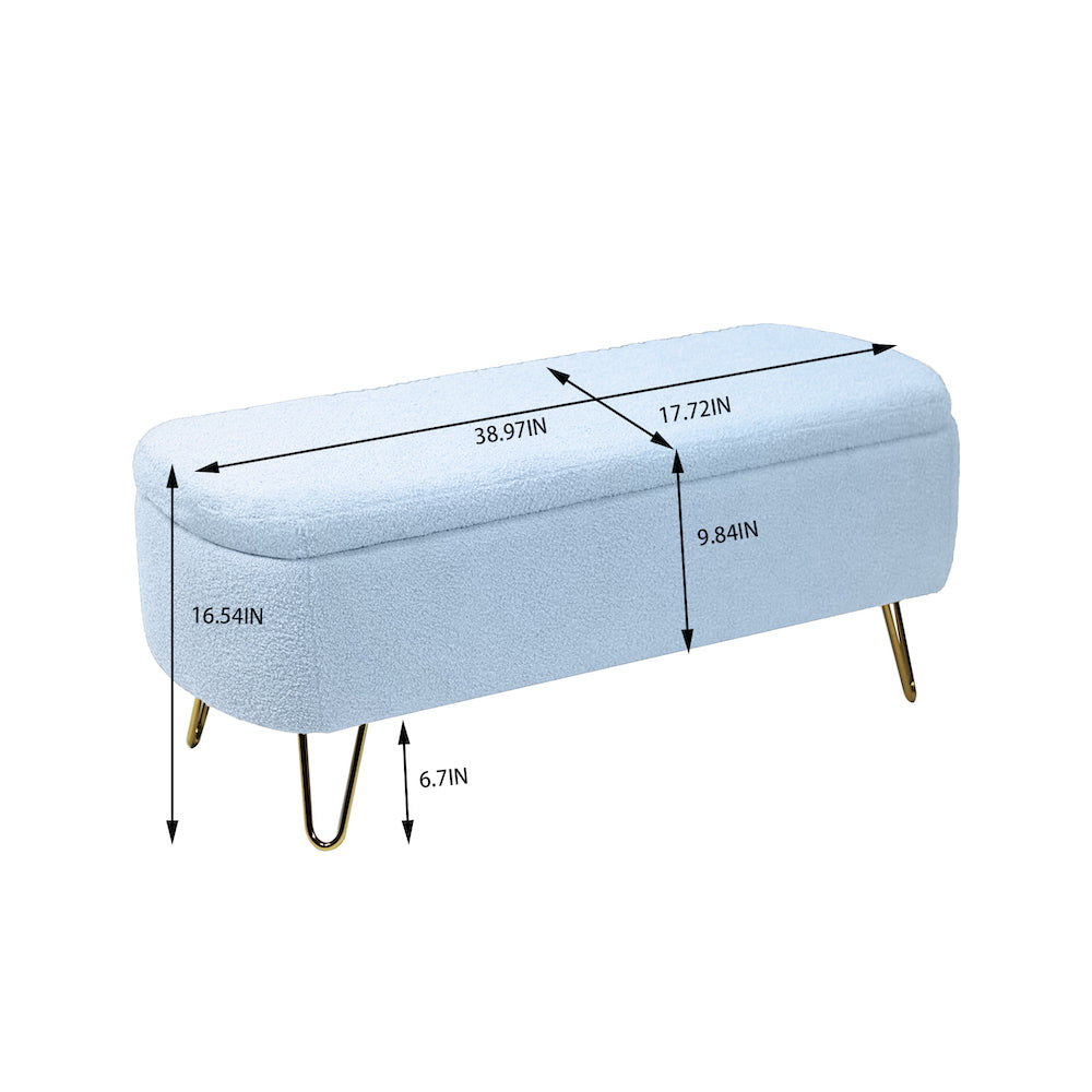 Zen Zone Modern Teddy Fabric Upholstered Bench - Blue