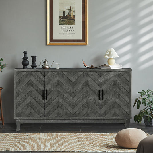 Zrun Modern Cabinet with Striped Design in Gray & Taupe