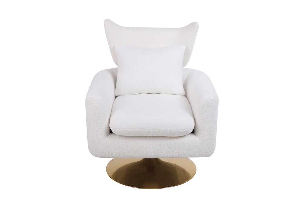 XR Mid-Century Modern Swivel Chair with Gold Base - White Teddy