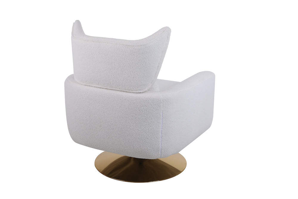 XR Mid-Century Modern Swivel Chair with Gold Base - White Teddy