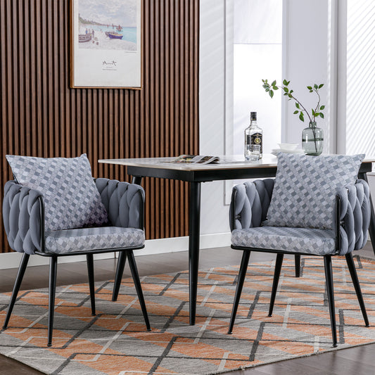 Zen Zone Modern Velvet Hand Weaved Dining Chairs Set of 2 - Gray