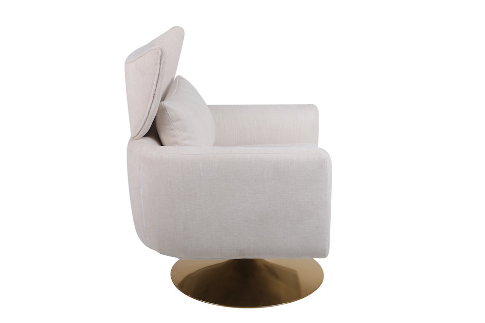 XR Mid-Century Modern Swivel Chair with Gold Base - Beige