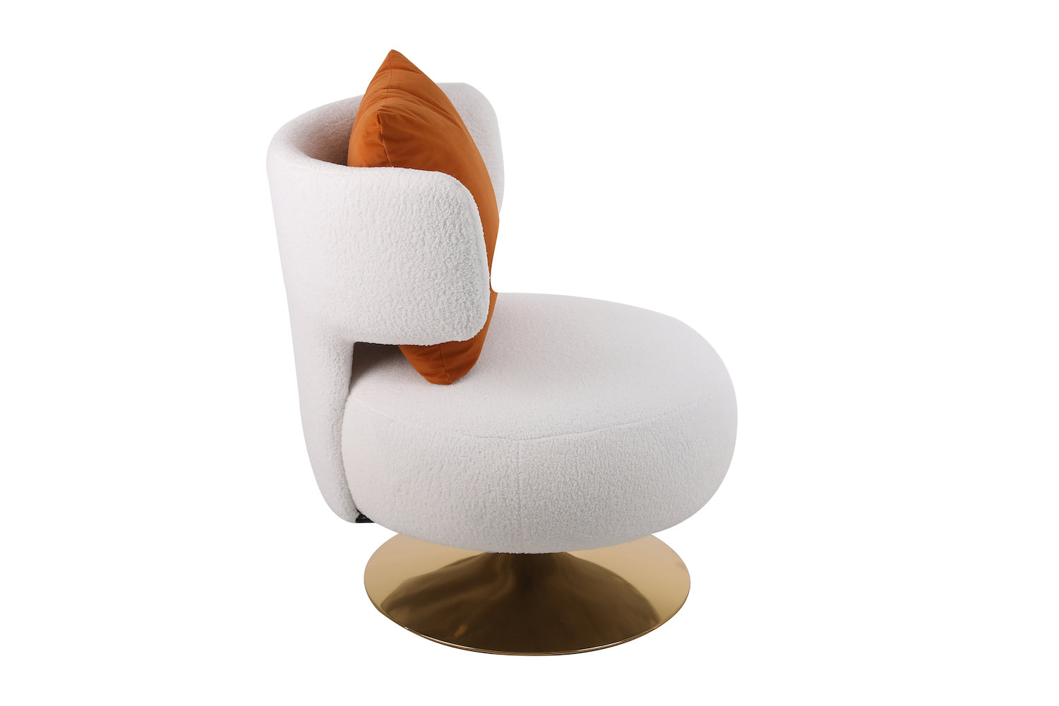 XR Modern Teddy Fabric Swivel Accent Chair with Gold Base - White