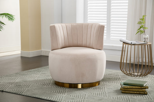 Marsha Contemporary Velvet Swivel Chair with Gold Trim - Beige