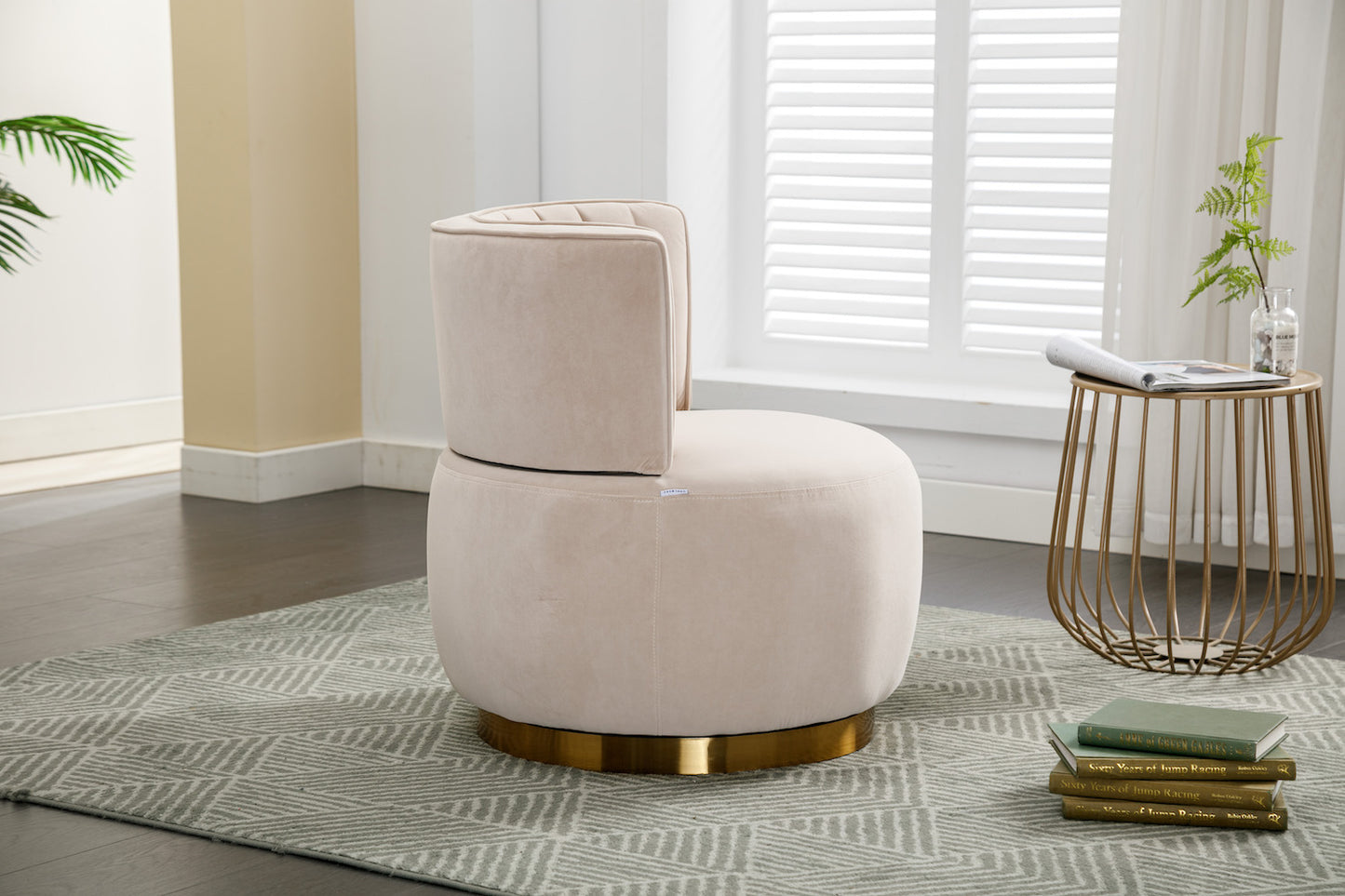 Marsha Contemporary Velvet Swivel Chair with Gold Trim - Beige