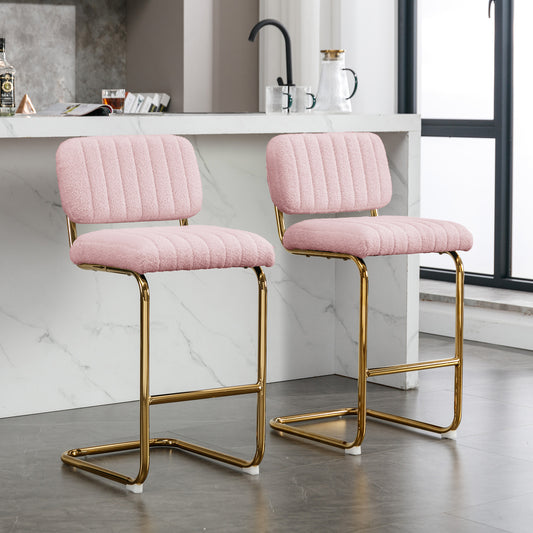 Zen Zone Mid-Century Modern Counter Height Stools Set of 2 - Pink Boucle