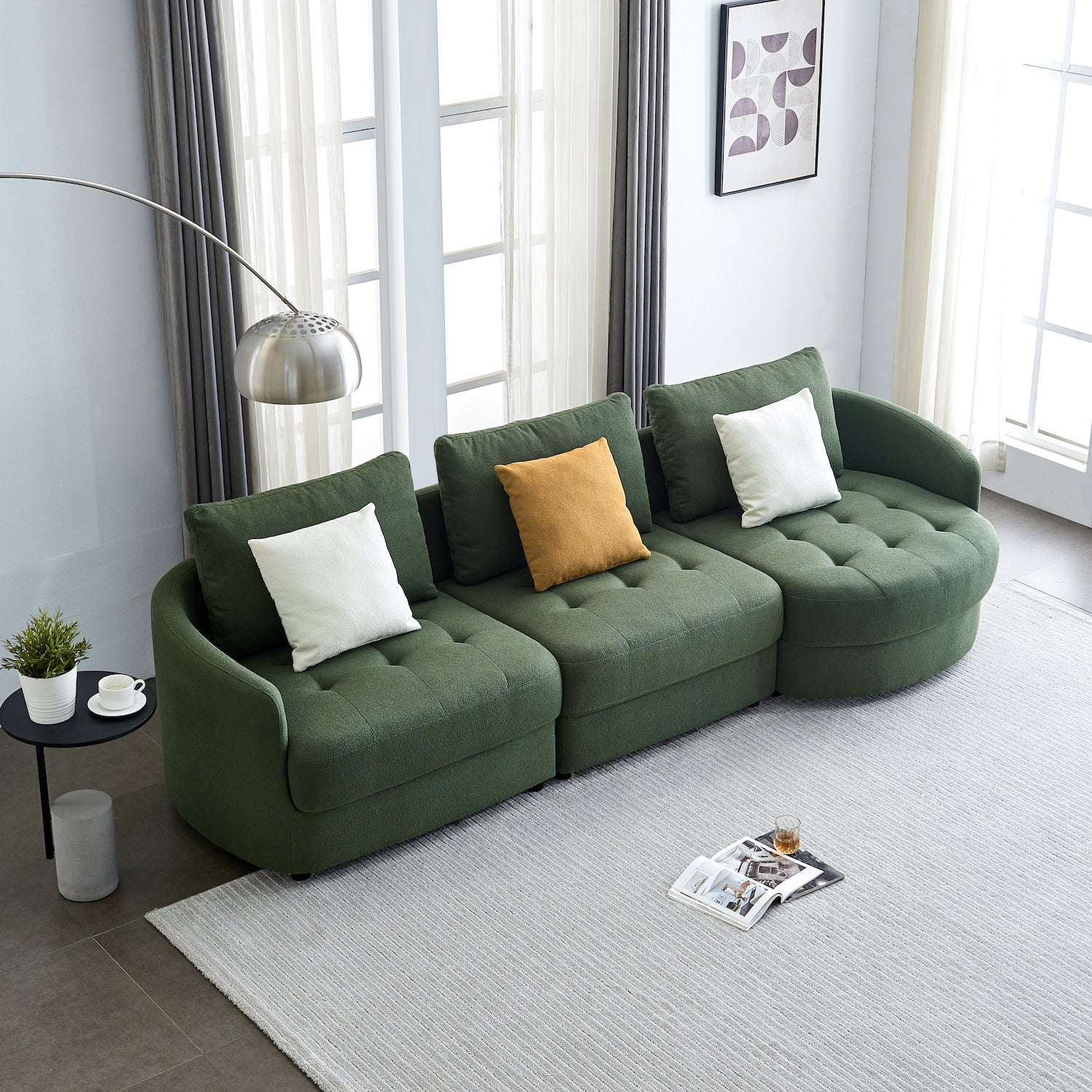 Modasi Modern Sofa in Plush Teddy Upholstery - Dark Green
