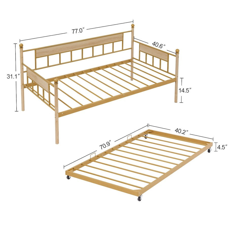 Catalina Traditional Twin Size Daybed with Trundle - Gold Finish
