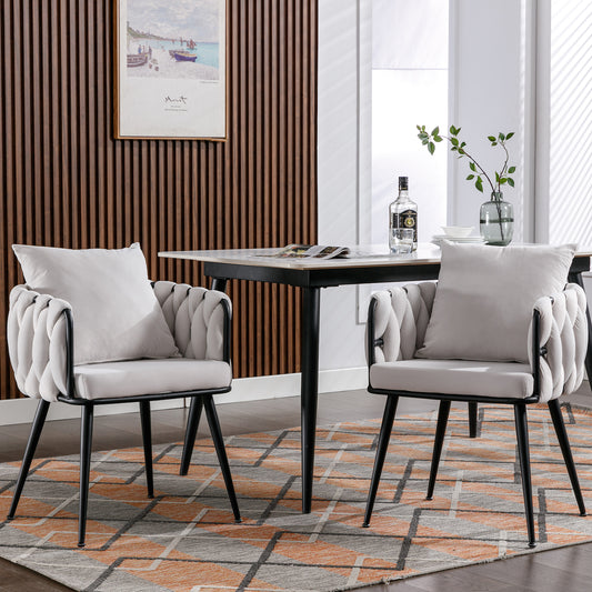 Zen Zone Modern Velvet Hand Weaved Dining Chairs Set of 2 - Ivory