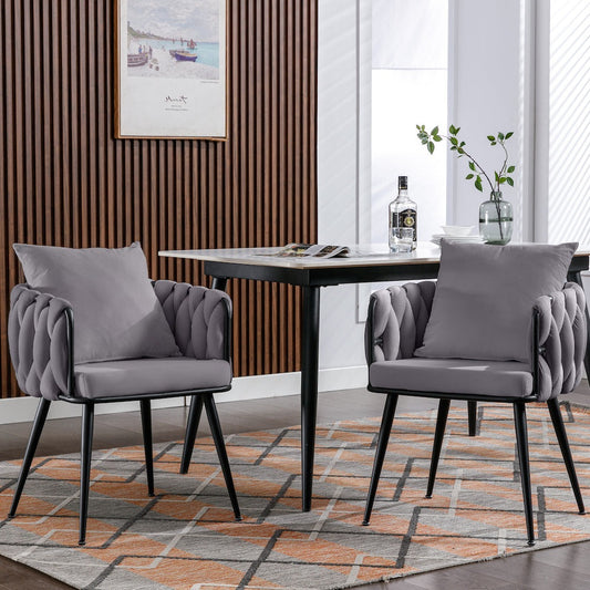 Zen Zone Modern Velvet Hand Weaved Dining Chairs Set of 2 - Purple