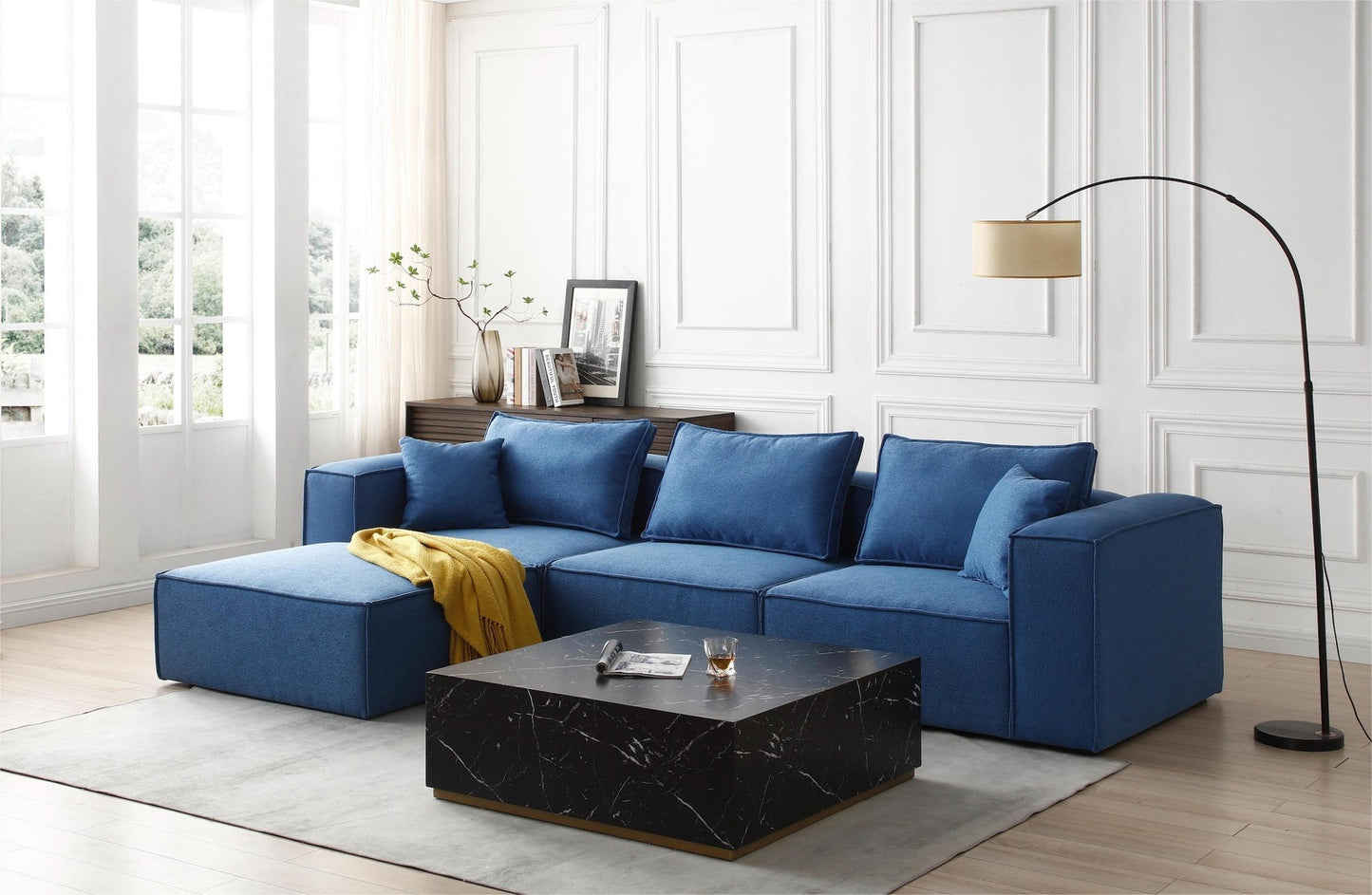 Justone Interior 4 Pc Modular Fabric Sectional Sofa - Blue