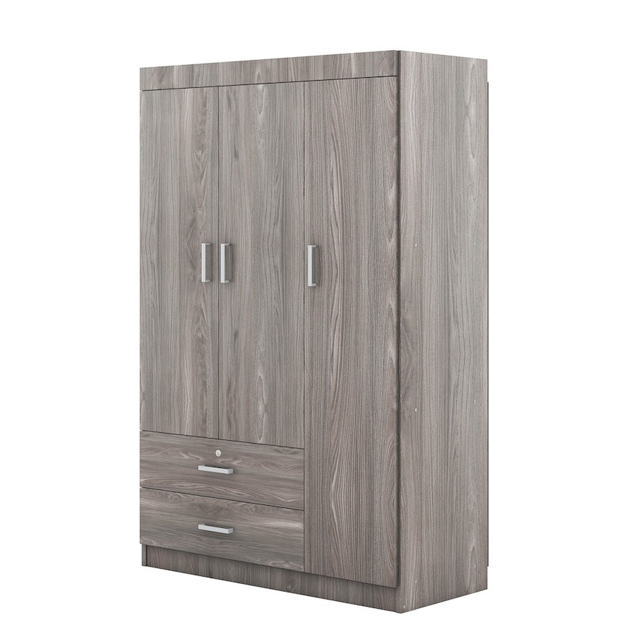 Marg 3-Door Wardrobe with 2 Drawers - Gray