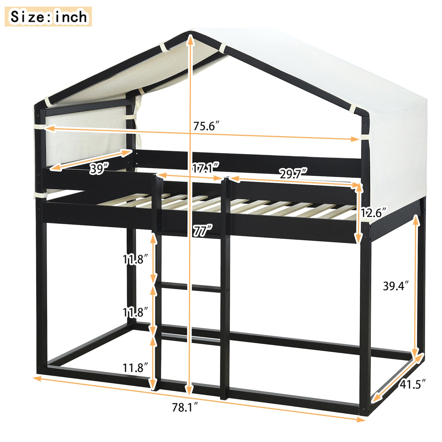Lucky Twin over Twin Bunk Bed with Tent Roof - Espresso