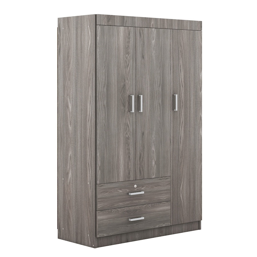 Marg 3-Door Wardrobe with 2 Drawers - Gray
