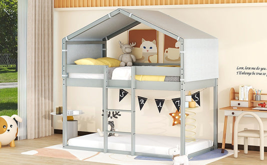 Lucky Twin over Twin Bunk Bed with Tent Roof - Gray