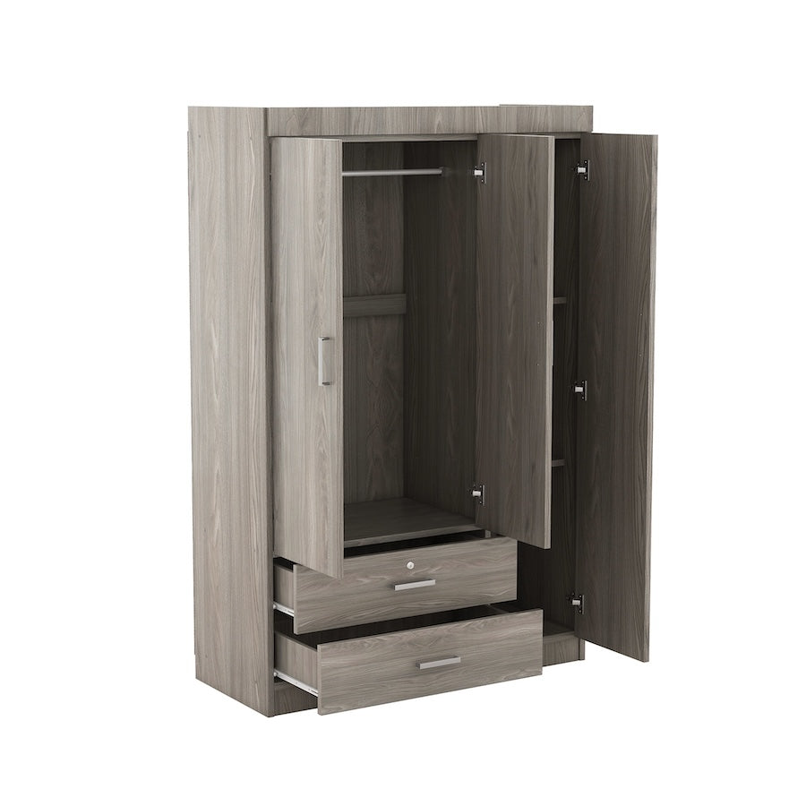 Marg 3-Door Wardrobe with 2 Drawers - Gray