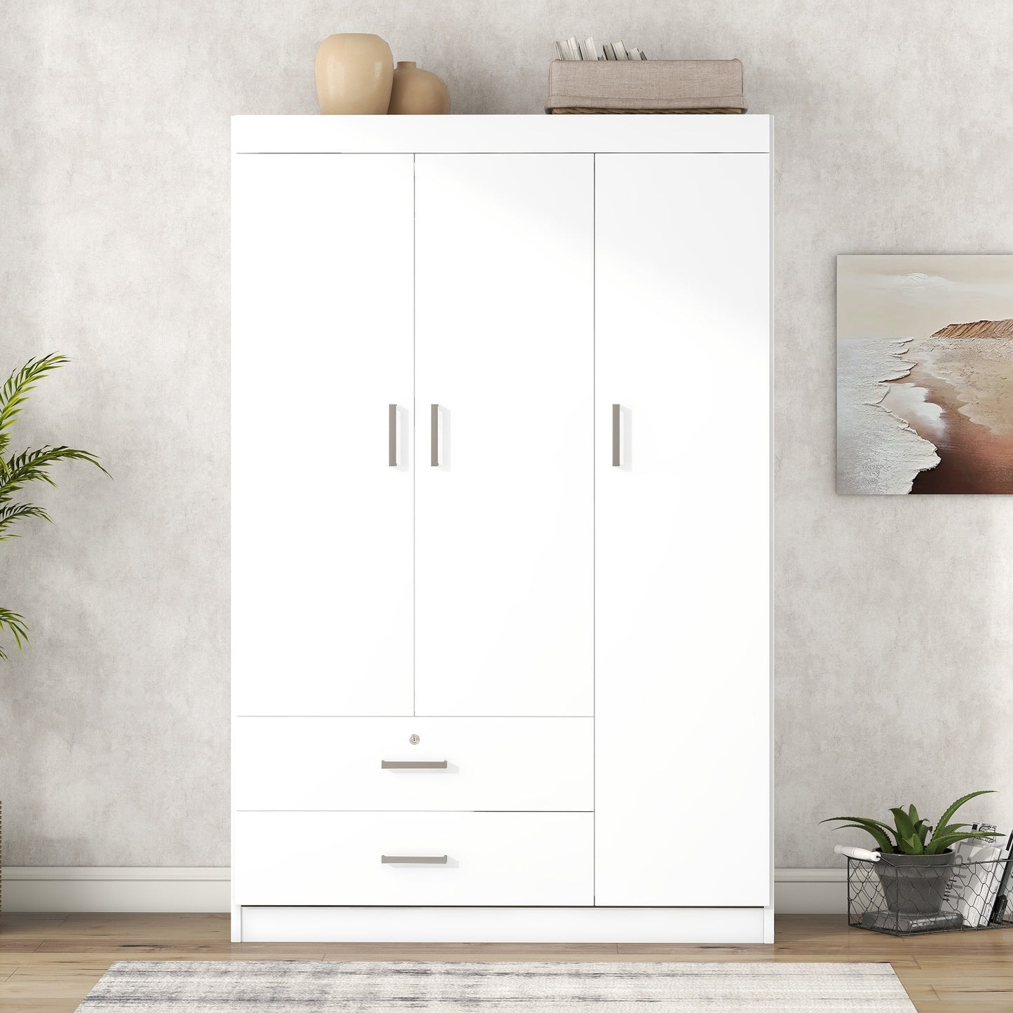 Marg 3-Door Wardrobe with 2 Drawers - White