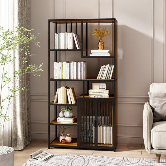 Spribung Multipurpose Bookshelf with Enclosed Storage - Black & Brown