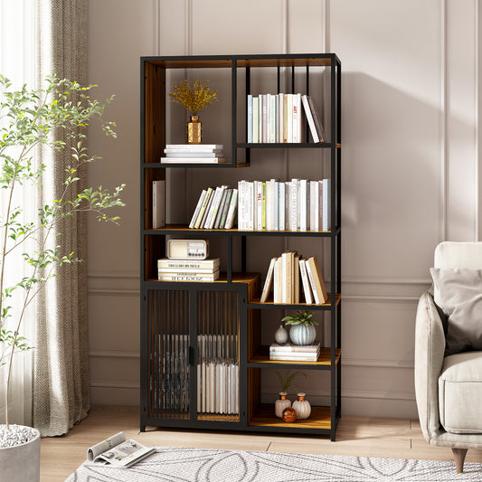 SpriBung Modern Standing Bookcase - Black & Brown