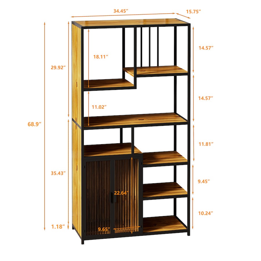 SpriBung Modern Standing Bookcase - Black & Brown