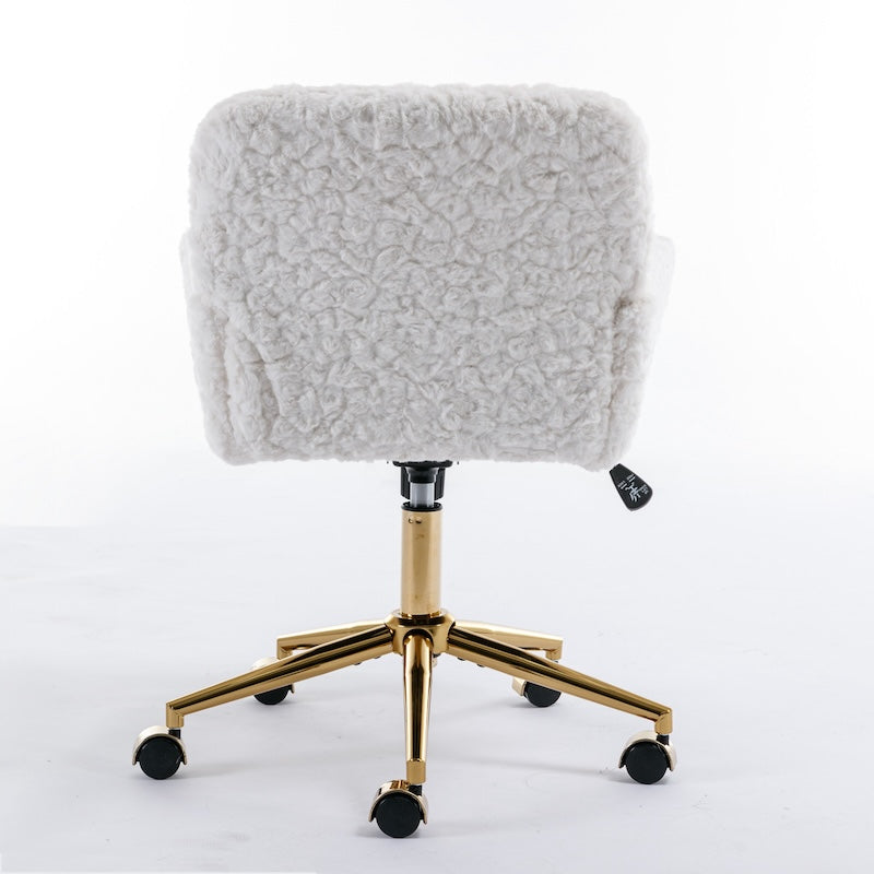 Solara Faux Rabbit Office Swivel Chair with Gold Base - White