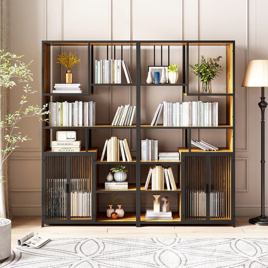 Spribung Multipurpose Bookshelf with Enclosed Storage - Black & Brown