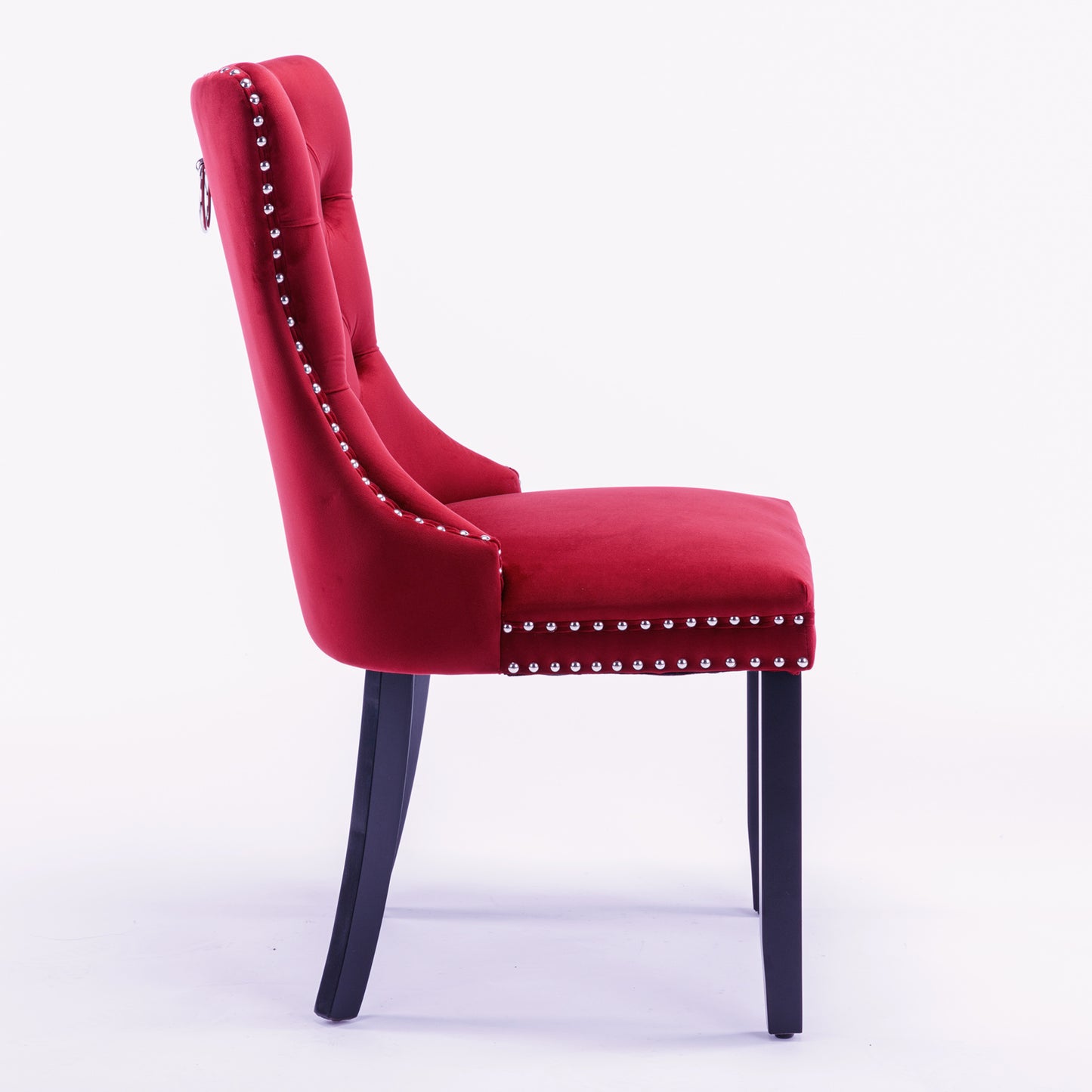 Nikki Tufted Dining Chair with Black Legs in Burgundy Velvet Set of 2