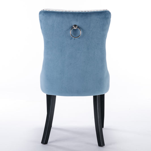 Nikki Modern PU Leather & Velvet Dining Chair Set of 2 - Blue & White