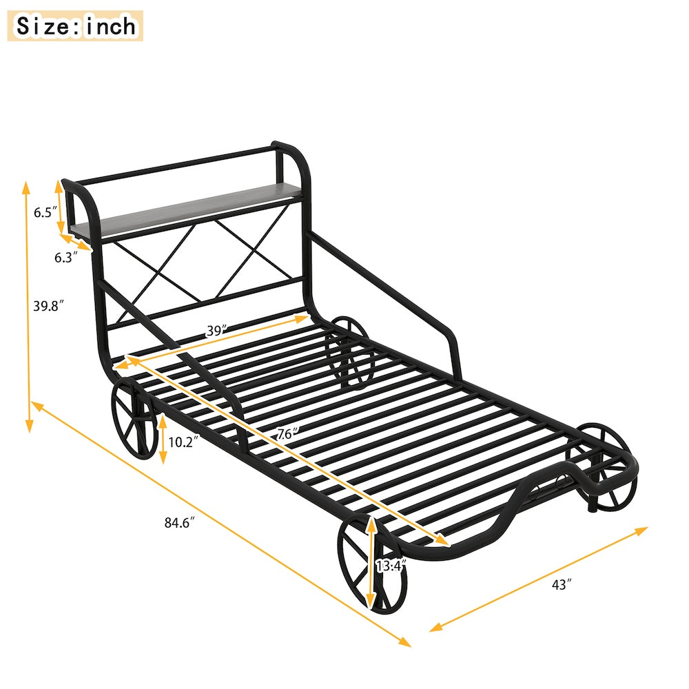 Razz Twin Size Metal Car Bed with Guardrails - Silver