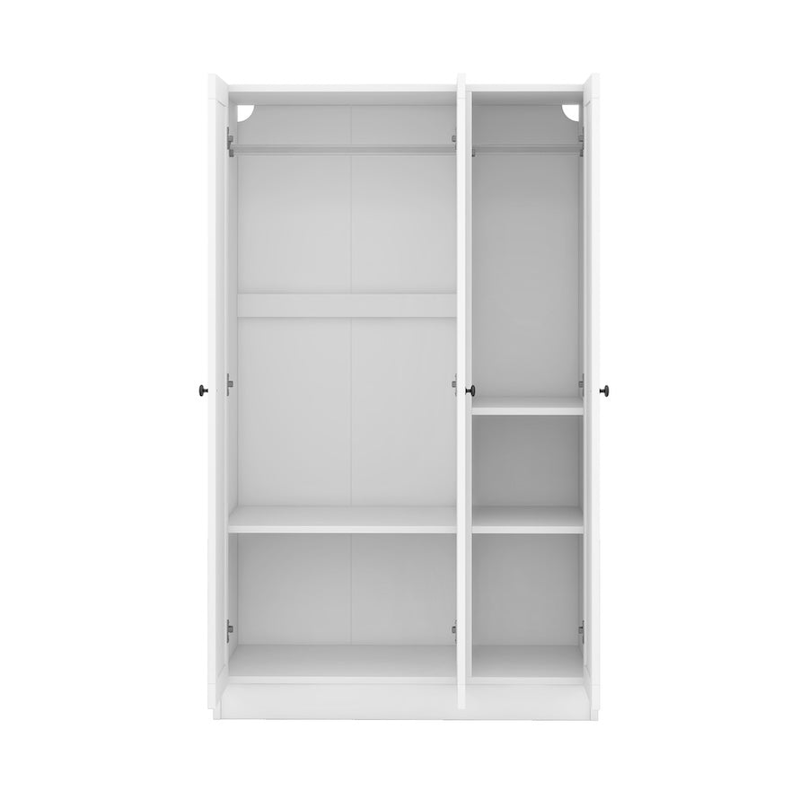 Megan 3-Door Shutter Wardrobe with Shelves - White
