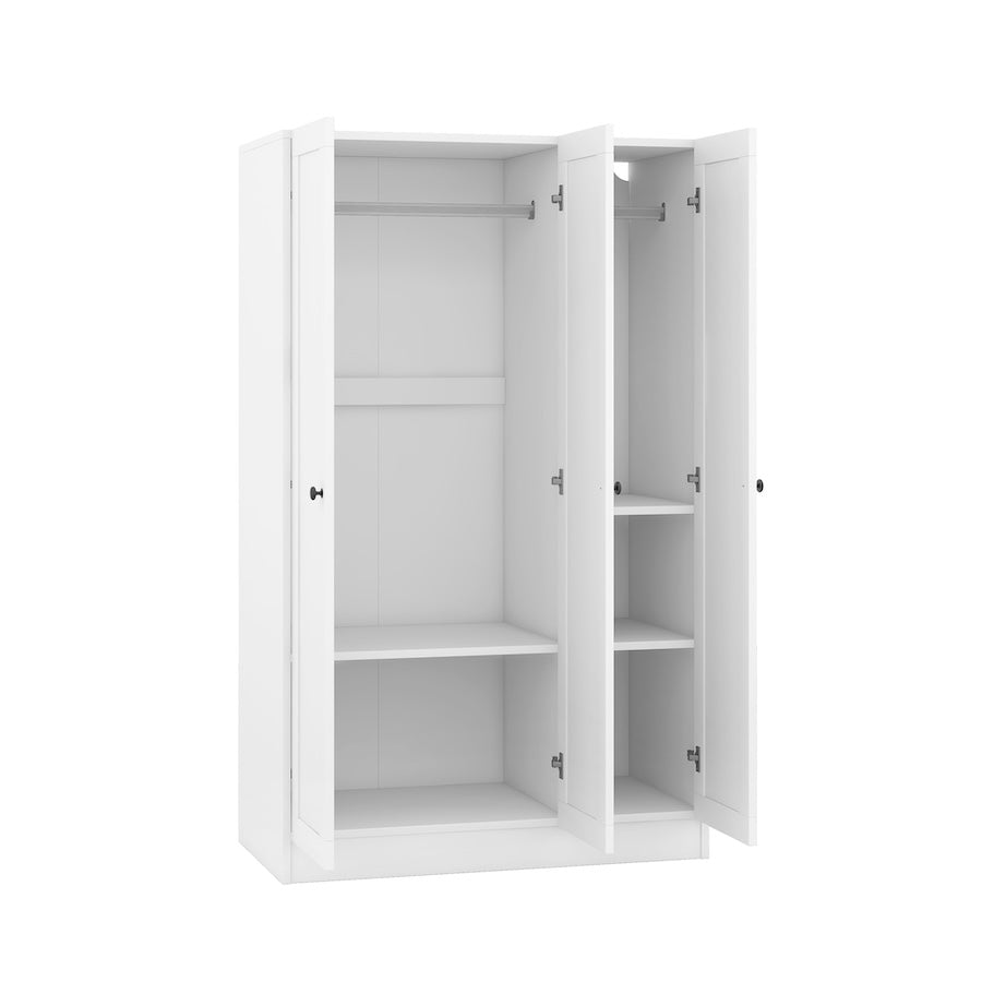 Megan 3-Door Shutter Wardrobe with Shelves - White