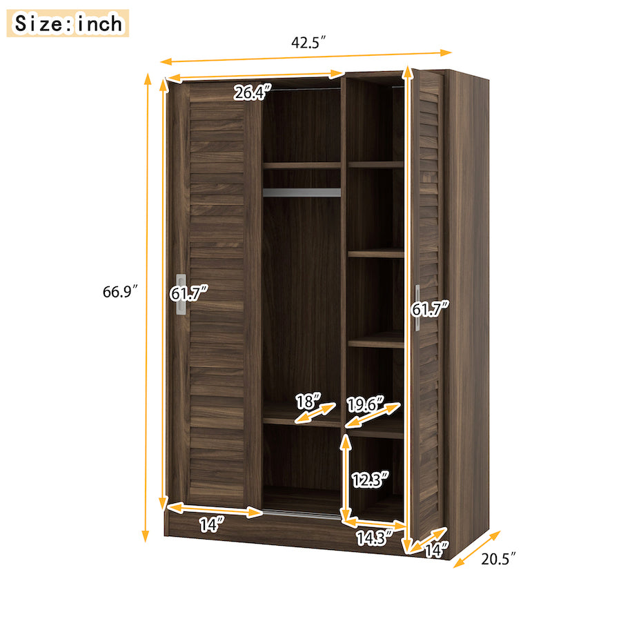 Lucky 3-Door Shutter Wardrobe with Shelves - Walnut