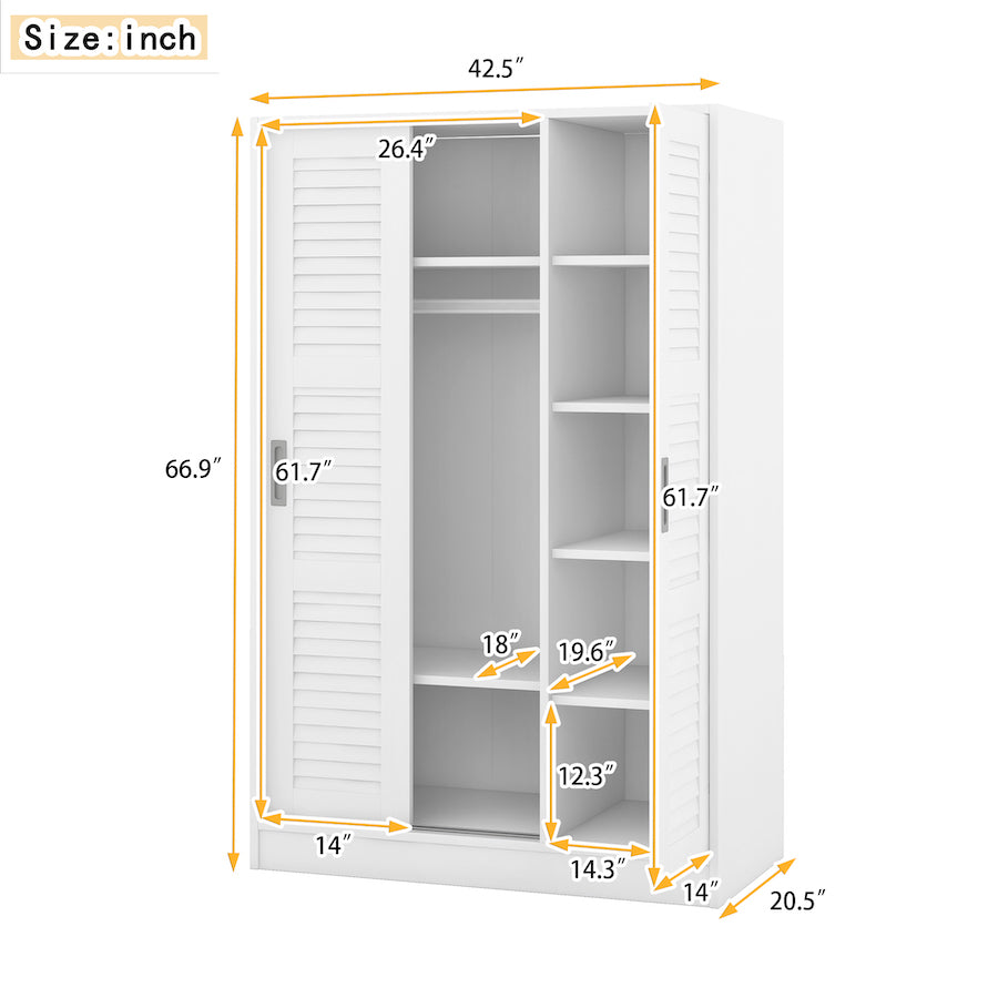 Lucky 3-Door Shutter Wardrobe with Shelves - White