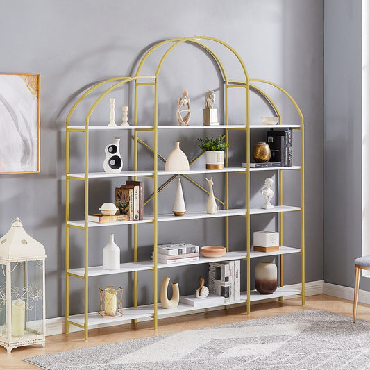 BY Furniture 75" 5 tier Bookcase with Gold Frame