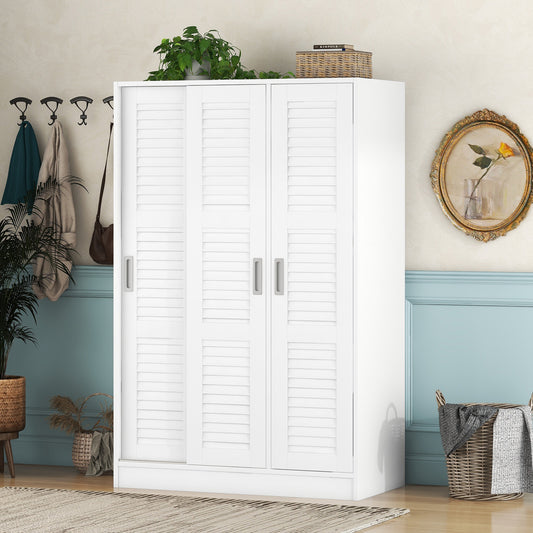 Lucky 3-Door Shutter Wardrobe with Shelves - White