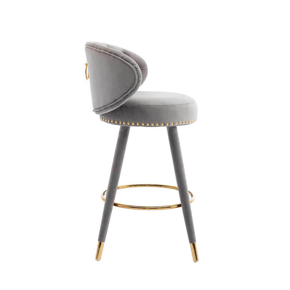 Lindsey Velvet Counter Height Swivel Stools - Gray & Gold