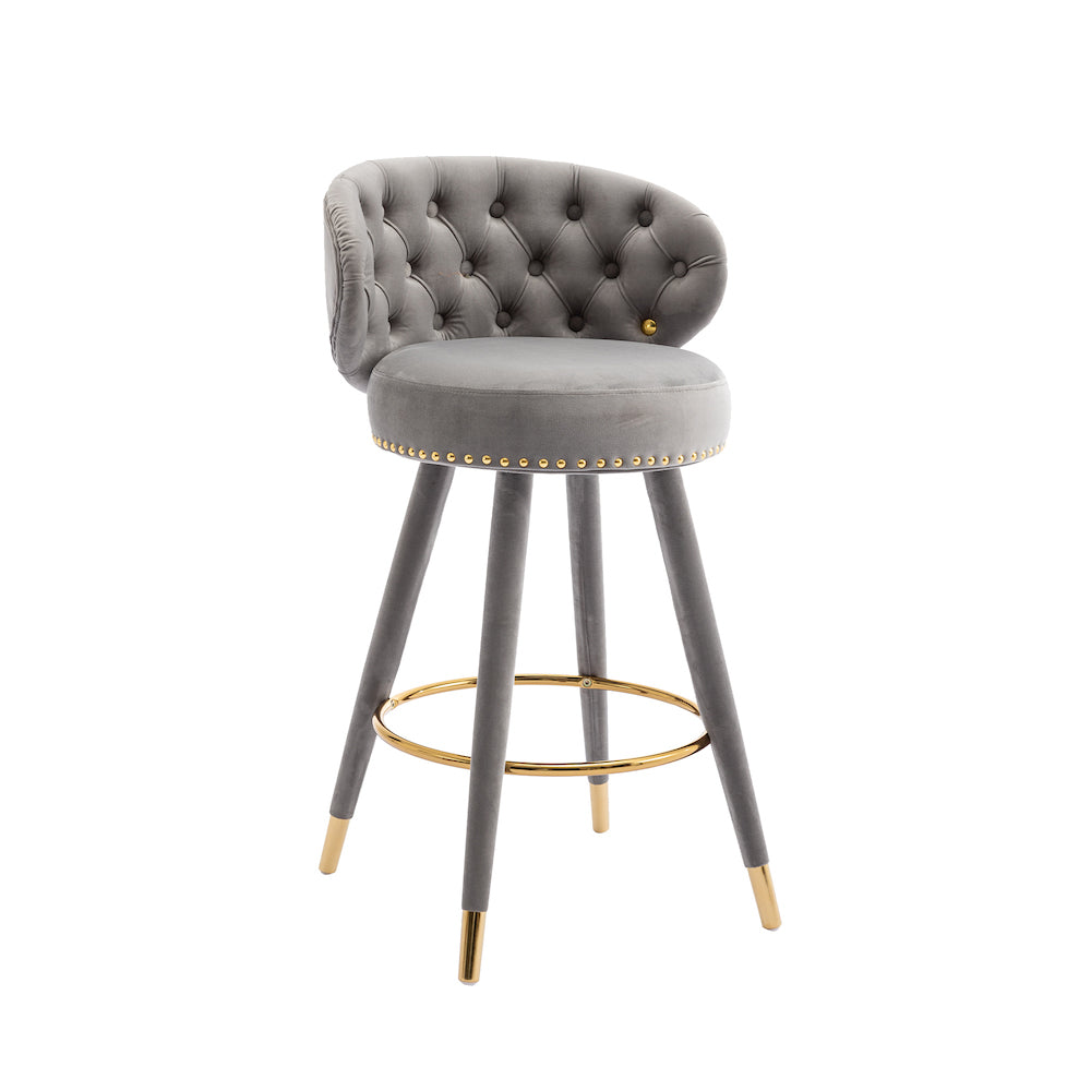 Lindsey Velvet Counter Height Swivel Stools - Gray & Gold