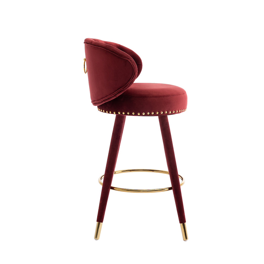 Lindsey Velvet Counter Height Swivel Stools - Claret Red & Gold