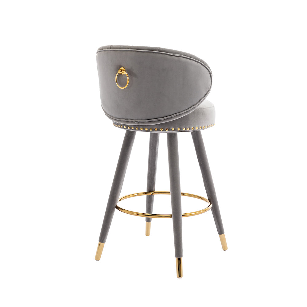 Lindsey Velvet Counter Height Swivel Stools - Gray & Gold