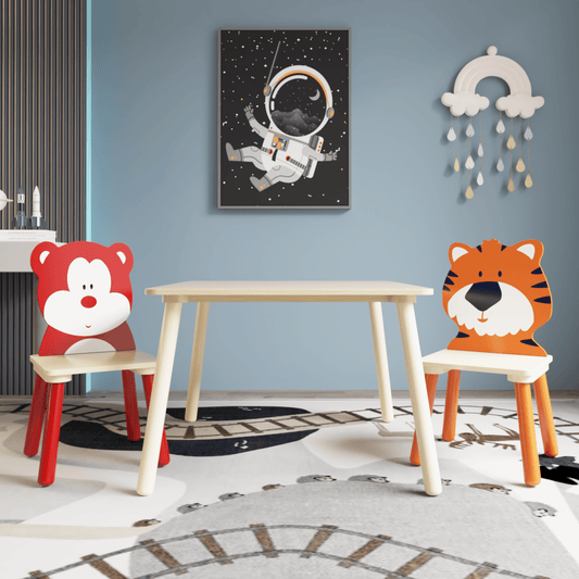 Moonriver Kids Wood Table with 2 Chairs Set Cartoon Animals
